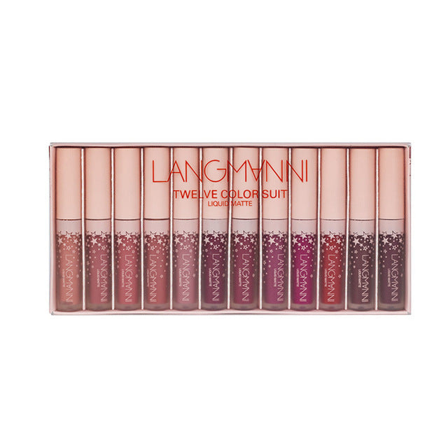 12PCS Matte Lipsticks Waterproof Lipstick Lip Sticks Cosmetic Easy To Wear Lip Gloss Makeup 12 Colors Non-stick Cup Lipstick