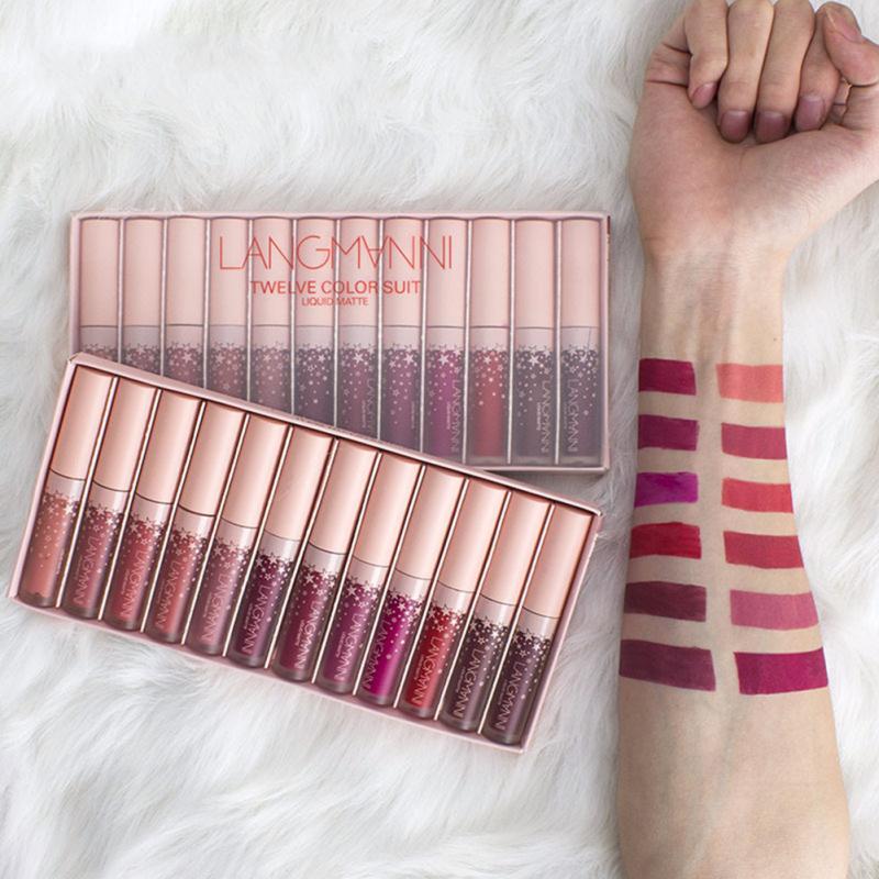 12PCS Matte Lipsticks Waterproof Lipstick Lip Sticks Cosmetic Easy To Wear Lip Gloss Makeup 12 Colors Non-stick Cup Lipstick