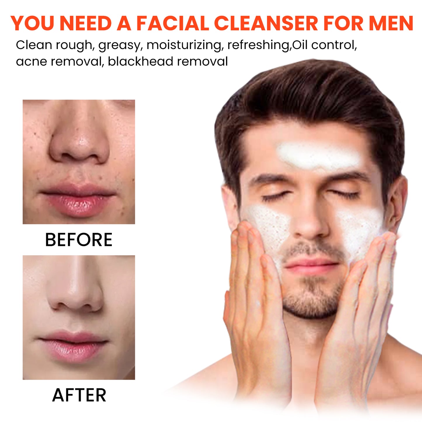 Men's Volcanic Face Wash, Acne Blackhead Face Deep Clean Pores And Oil Control