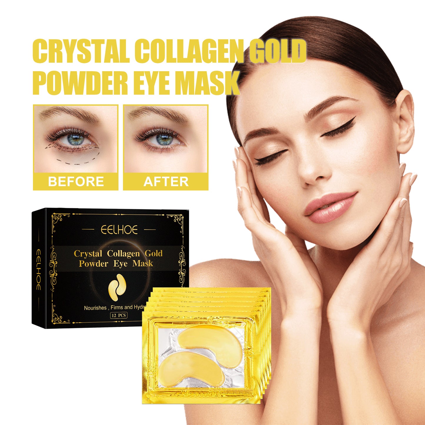 Collagen Gold Eye Mask Firming Eye Pattern Patch Overnight Dark Circles Under Eye Elastic Repair